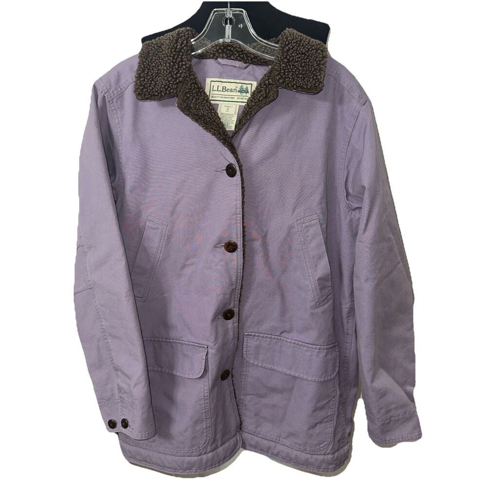 LL Bean Sherpa-Lined Chore Jacket Womens Med Purple Duck Canvas Barn Coat Cotton